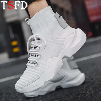 

Air Mesh Sport Shoes Men Slip-on Sneakers Male Sock Shoe Mens Running Shoe High Top Men's Sports Shoes White Platforms Tennis V9
