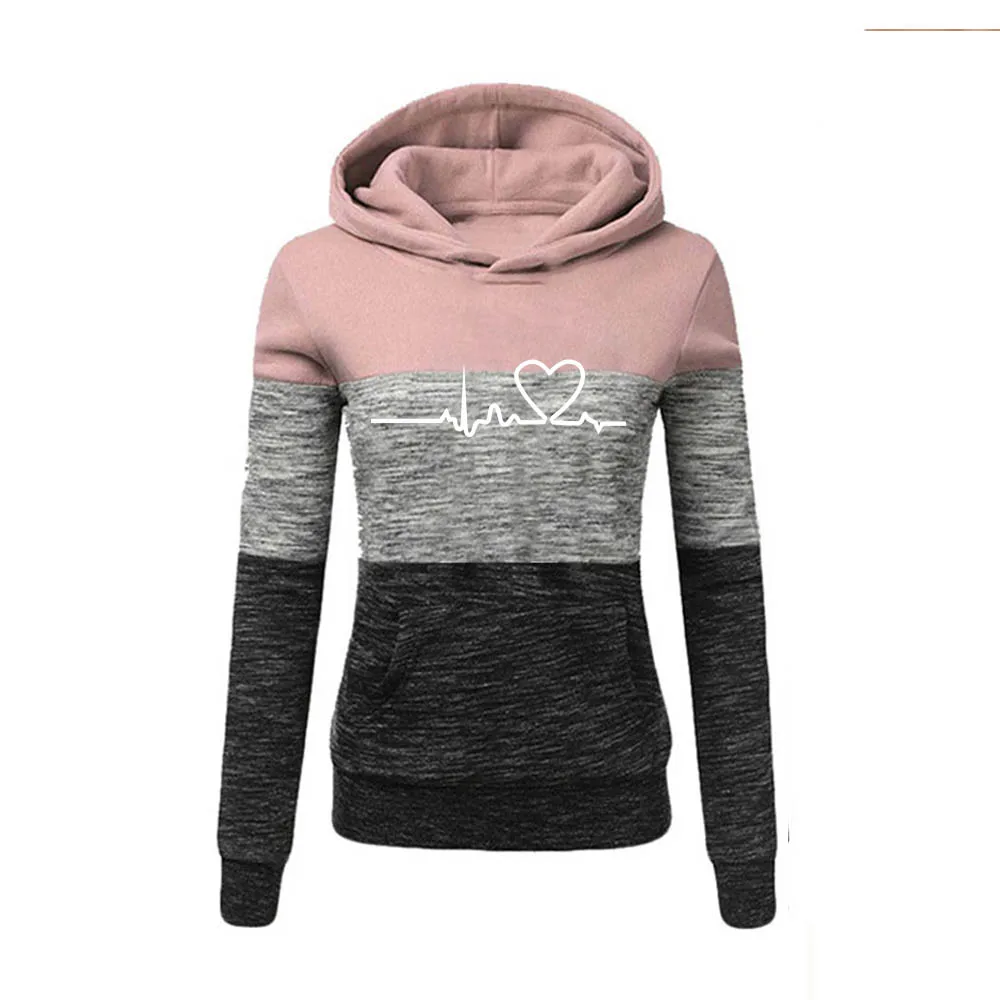 Hot Women Sweatshirts Autumn Winter Hoodies Long Sleeve Hoody Ladies Patchwork Hooded Sweatshirt Female Outwear Casual Tops