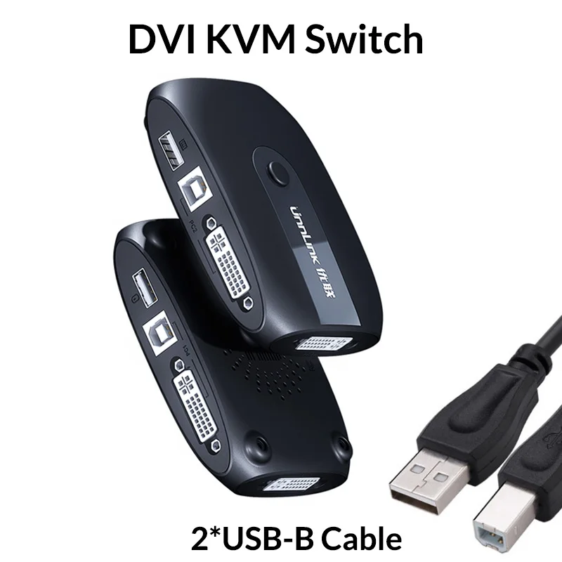 Unnlink 2X1 DVI KVM переключатель коробка селектор переключатель DVI 2 в 1 выход Обмен USB 2,0 монитор мышь Клавиатура для 2 компьютера Ноутбуки ПК - Цвет: with 2XUSB-B Cable