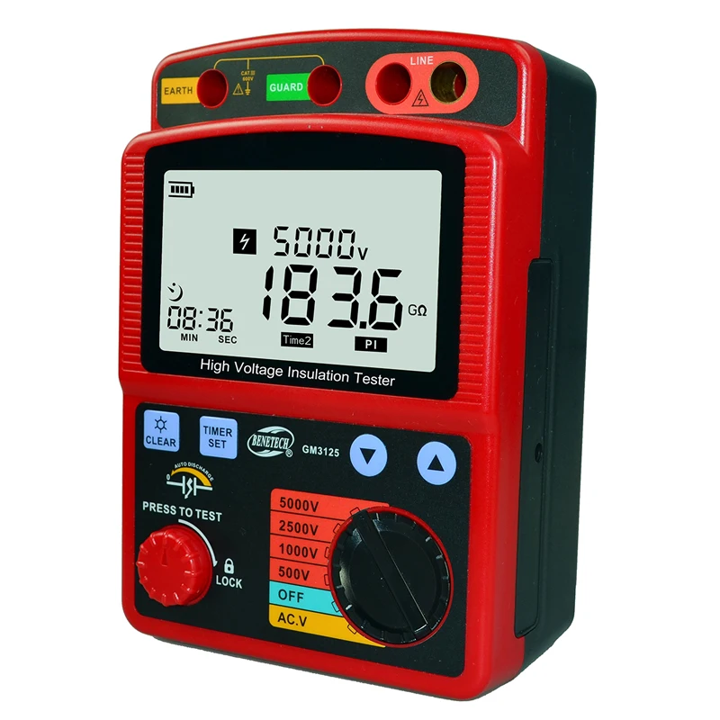 

Hight quality GM3125 energy-saving Portable 12V 1.4mA voltage overload Insulation Resistance Tester