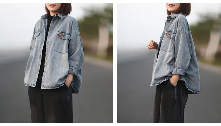 Johnature Women Denim Jackets Autumn Coats Pockets New Turn-down collar Long Sleeve Button Women Cloths Vintage Jackets