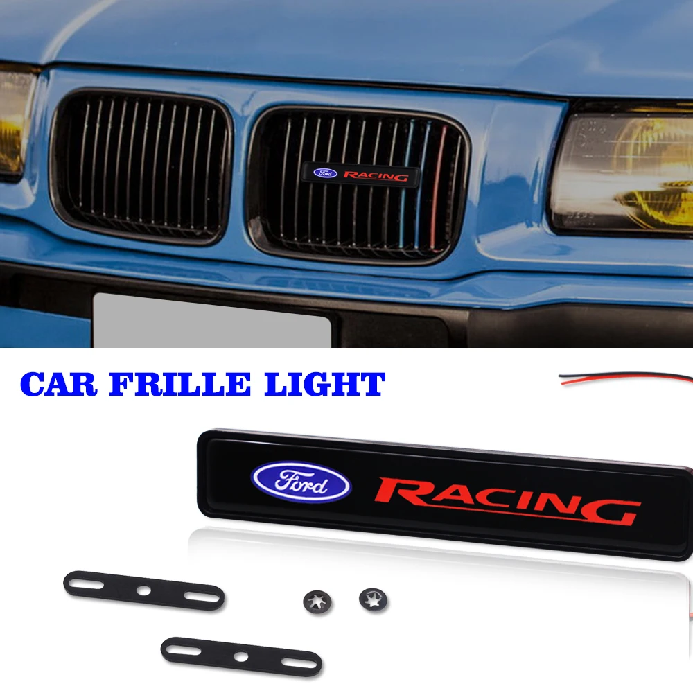 

ABS Car Front Hood Grille Emblem Badge LED Decorative lights For Ford Racing Fiesta EcoSport ESCORT Ranger Mondeo Mustang FOCUS