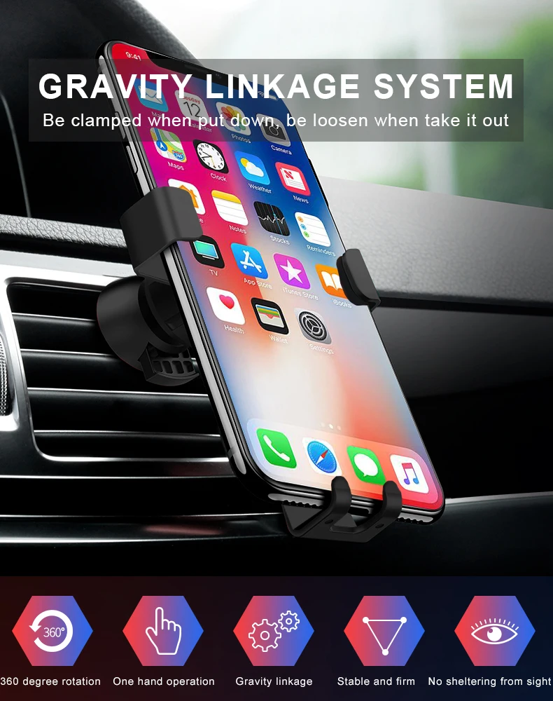 Гравитационный Автомобильный держатель для телефона в Автомобиле вентиляционное отверстие крепление без магнитного держателя мобильного телефона Подставка для сотового телефона Поддержка для iPhone X 7