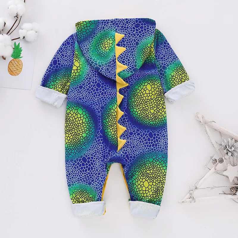 Одежда для малышей; объемный мультяшный ромпер с динозавром; комбинезон для новорожденных; Bebes; одежда с длинными рукавами для мальчиков; осенний Детский комбинезон с капюшоном; onesie; D25