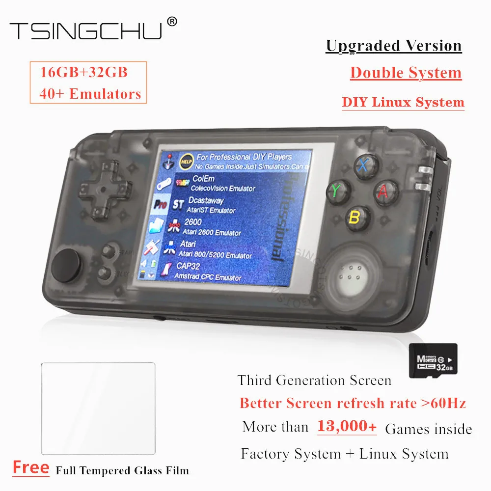 

TSINGO Upgraded 60Hz Screen Linux Double System Retro Game Console 64bit 3.0inch Portable Handheld Video Game Player PK LDK GAME