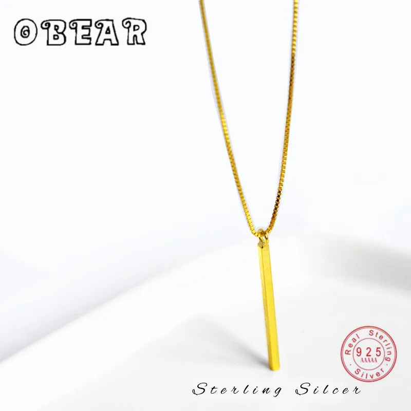 OBEAR Real 925 Sterling Silver Minimalist Lgeometric Square bar Necklace For Fashion Women Party Fine Jewelry Hiphop Gift | Украшения и