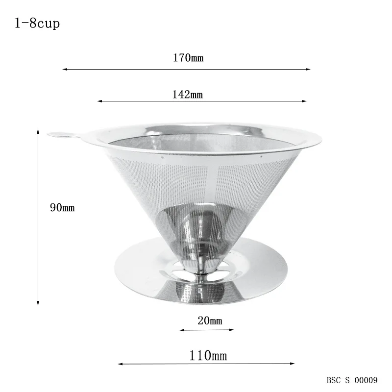 1-8cup V60 1-8Cup фильтр для кофе из нержавеющей стали с бесплатным фильтром, бумажное основание фильтра, прочное, простое в использовании HG13851-HG13856 - Цвет: 1-8cup