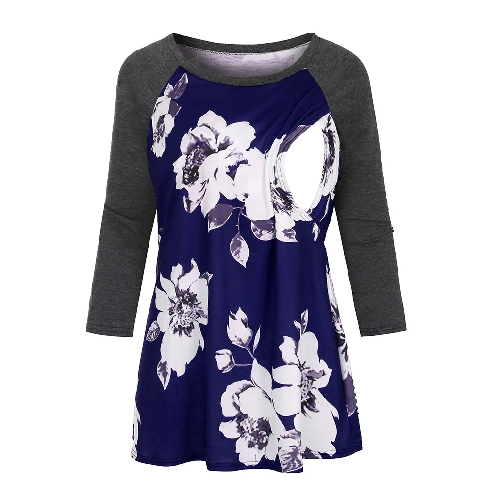 Plus Size Maternity Clothes 3/4 Sleeve Floral Printed Nursing Tops Pregnancy Shirt For Breastfeeding Ropa Maternal 2019 | Мать и ребенок