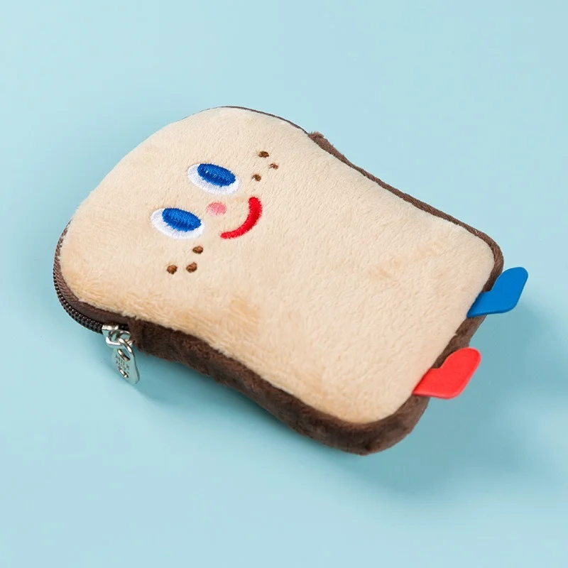 Toast Coin Purse Cute Carton Soft Bread Wallet Students Bus Card Bag Girl Heart Plush Bag Purse Card Pouch Wallets for Women
