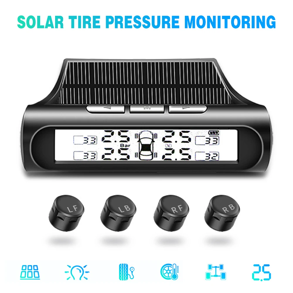 

Smart Car Tire Pressure Monitoring Wireless Solar Or USB Charging CD Display Auto Security Alarm Systems Tyre Pressure