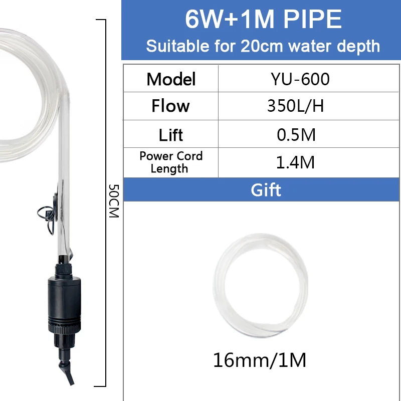 6/38 Вт Электрический аквариумный Vcuum чистящее средство для чистки инструменты смены воды гравий чище аквариумный сифон для аквариума очиститель аквариума - Цвет: YU-600 P1