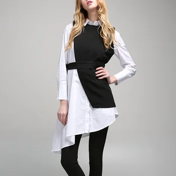 

2020 Fashion New Two-piece Suit with Pullover Vest with Solid Color Irregular Long Shirt Women Tops