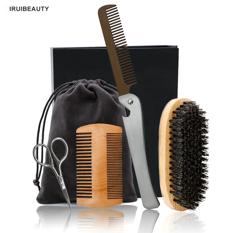 

1 Set New Beard Styling Shaving Kit Beard Grooming Comb Trimming Straight Razor with Scissors Beard Beauty Tools