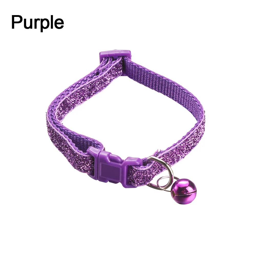 PURPLE 1 шт Красочный нейлон блесток колокольчик кулон регулируемый, для собак, кошек ошейник для щенка ожерелье с котенком с пряжкой кошки аксессуары для животных принадлежности - Цвет: PURPLE