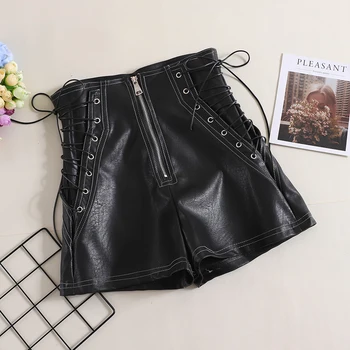 

2020 summer new sexy women shorts PU leather bandage short wide leg sexy night club female shorts top quality