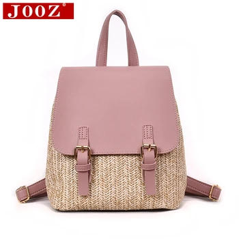 

Women's fashion straw shoulder bag Femelle beach travel backpack PU flip stitching girl hollow shopping knapsack Sac a main