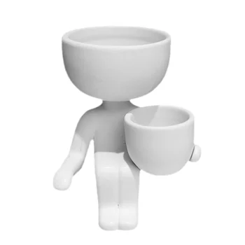 

Ceramic Flower Pot Human Shaped Planter Creative Plant Container Desktop Decoration White (8x6x10cm)