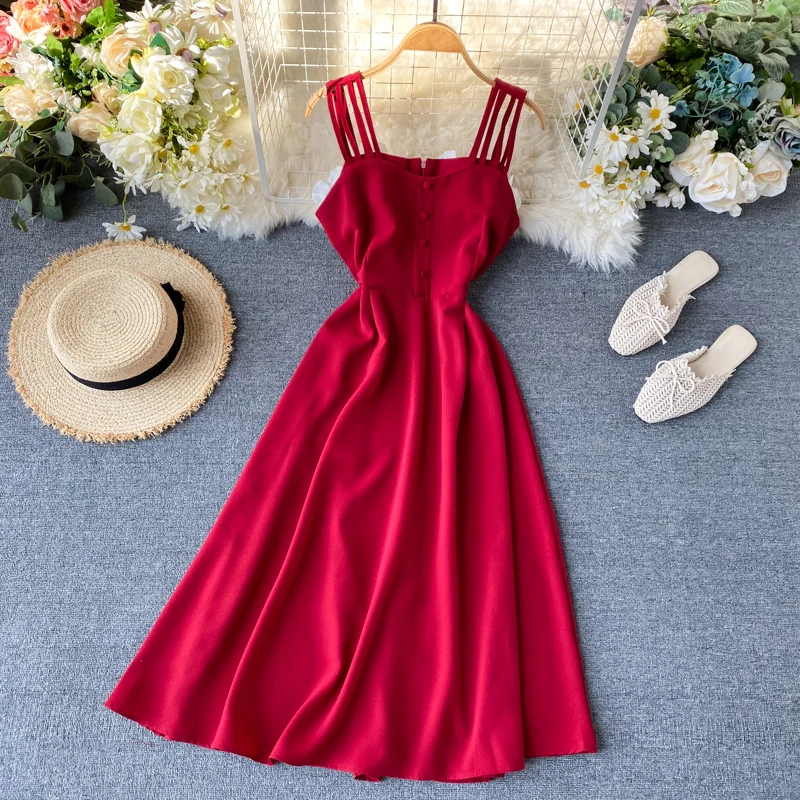 Boho Sexy Spaghetti Strap Dress Summer Midi Long Party Casual Women Beach holiday A-Line Elegant Dresses vestido de festa - Цвет: wine red