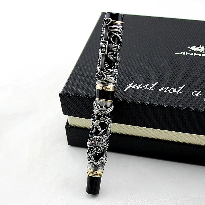 Роскошные подарочные ручки Jinhao серый и красный 3D Дракон и Феникс перьевая ручка 0,5 мм Металлические чернильные ручки офисные принадлежности