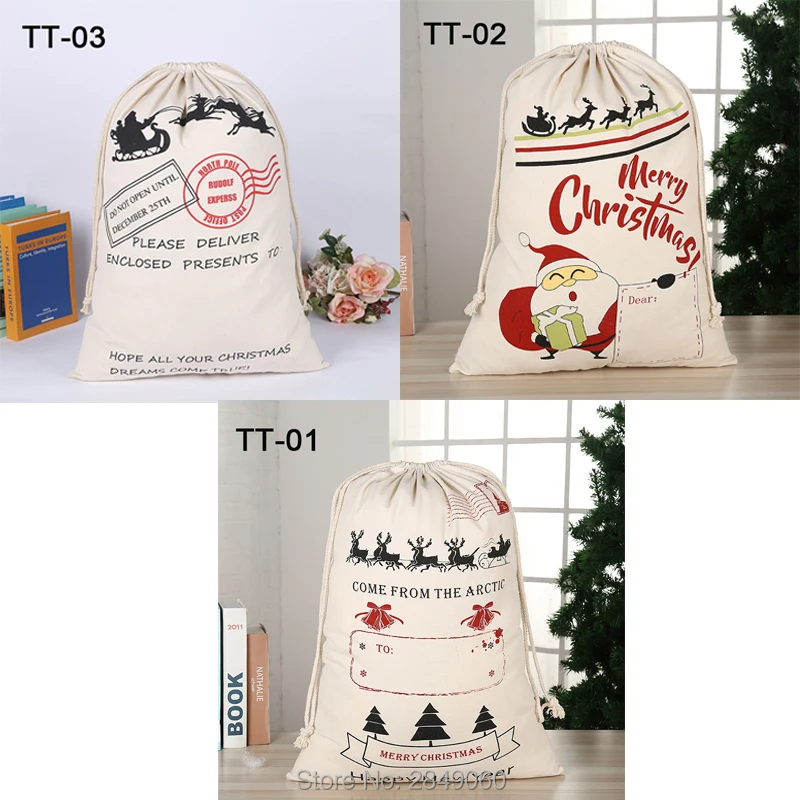 

Large Santa Claus 50pcs Drawstring Present Bags Bulk Handmade Kids Daily Tote Graduation Decorations Christmas Canvas Bag