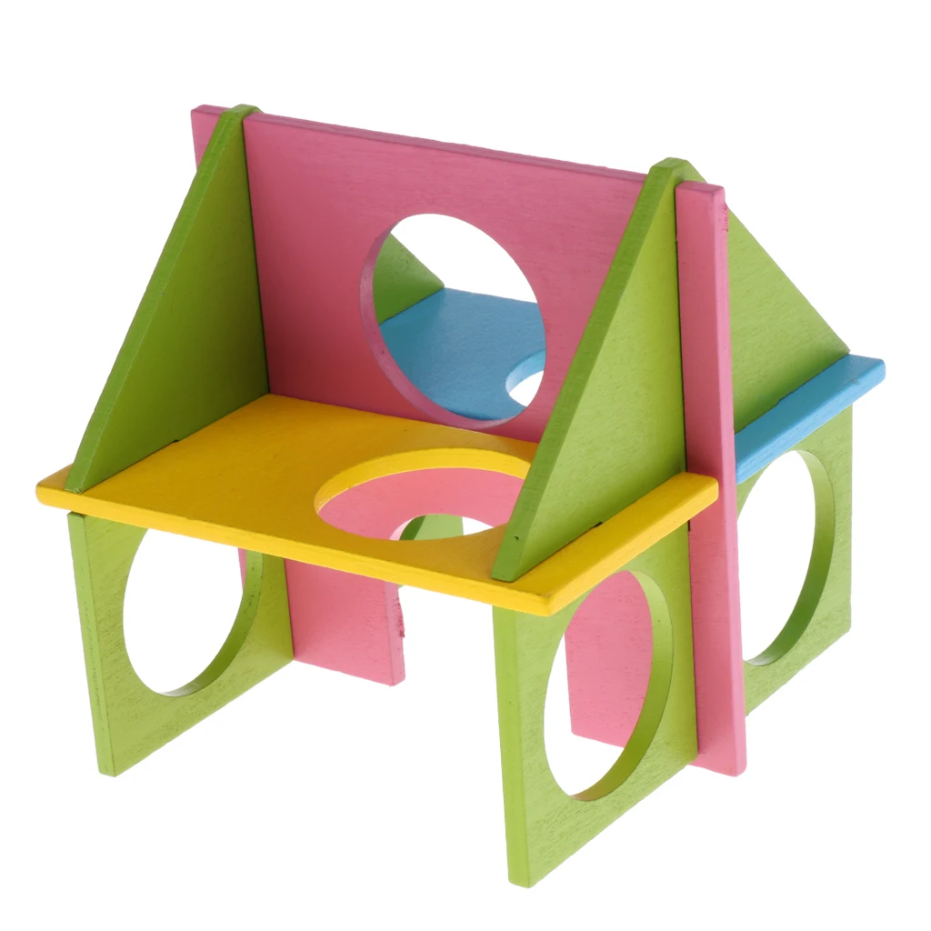 Wooden Hamster Toy Funny Natural Gym Playground Exercise for Mouse Rat Pet 12.5x12.5x12.5cm  ( Random Color )