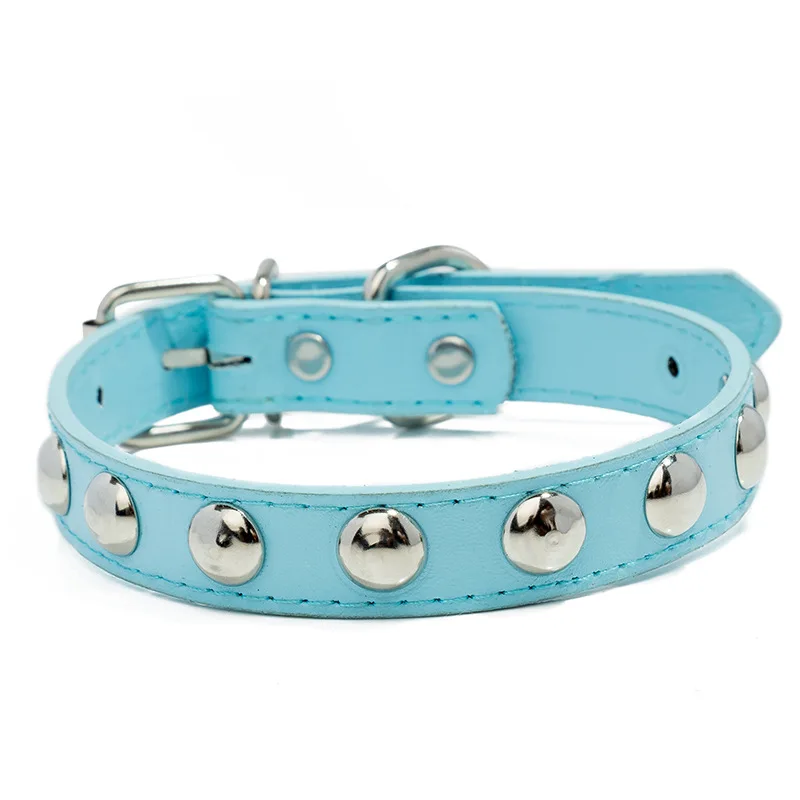 Sky blue Ошейник для собак и кошек, заклепка в форме гриба, искусственная кожа, модный прочный разноцветный регулируемый размер, товары для животных - Цвет: Sky blue