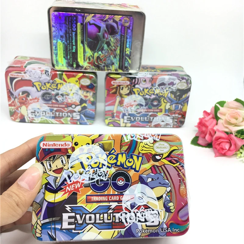42 шт./компл. железный ящик блестящие TAKARA TOMY карточная игра Покемон битва меню торговые карты игра для детей игрушки игральные карты