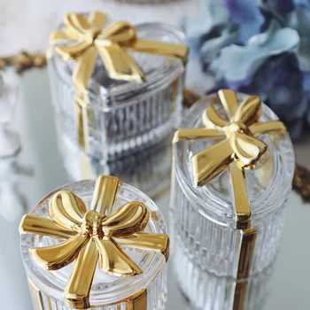 

Modern Glass Bow Jewelry Storage Box Clear Candy Storage Jar Home Decor Necklace Bracelets Earrings Wedding Decoration Box Craft