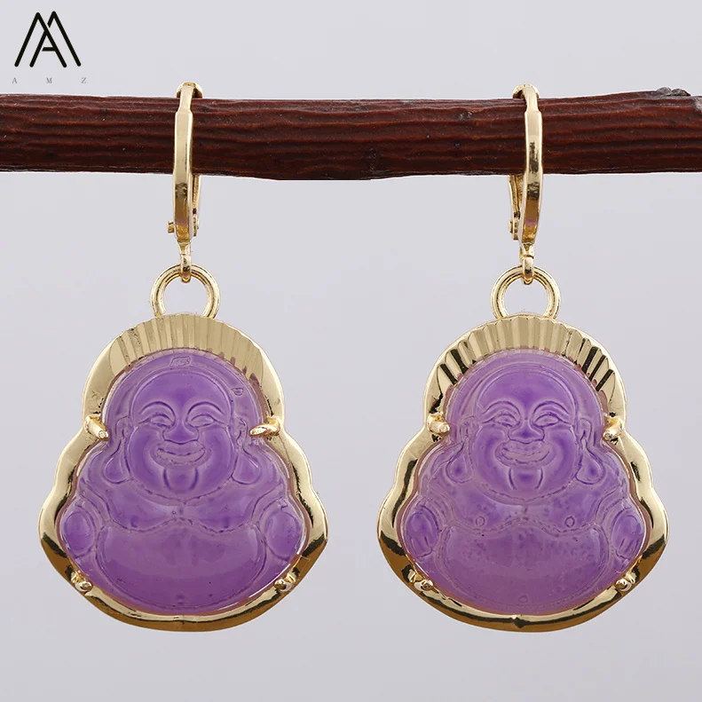 Unique Crystal Glass Laughing Buddha Dangle Hook Earring Jewelry For