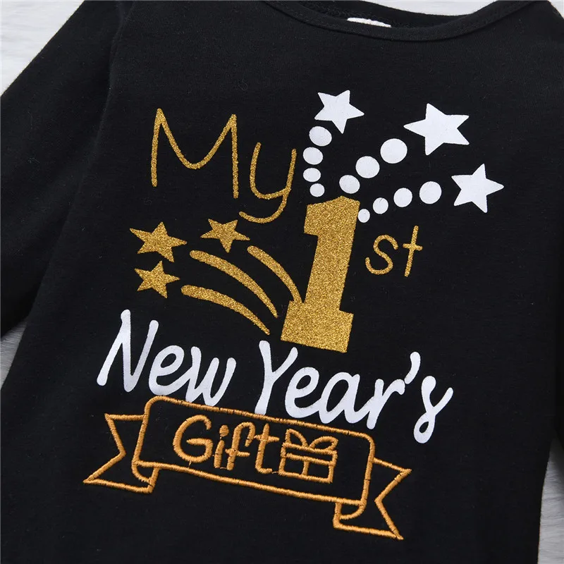 Комбинезон для младенцев мальчиков девочек с надписью «My 1st new year gift»; штаны; шапка; комплект из 3 предметов
