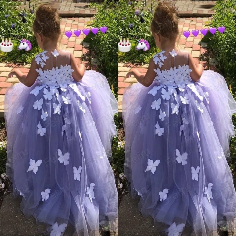 shuiyin04 (1)Purple Ball Gown Flower Girl Dresses Tulle 3D Floral Appliques Pageant Gowns Butterfly Communion Fancy Dress Costumes
