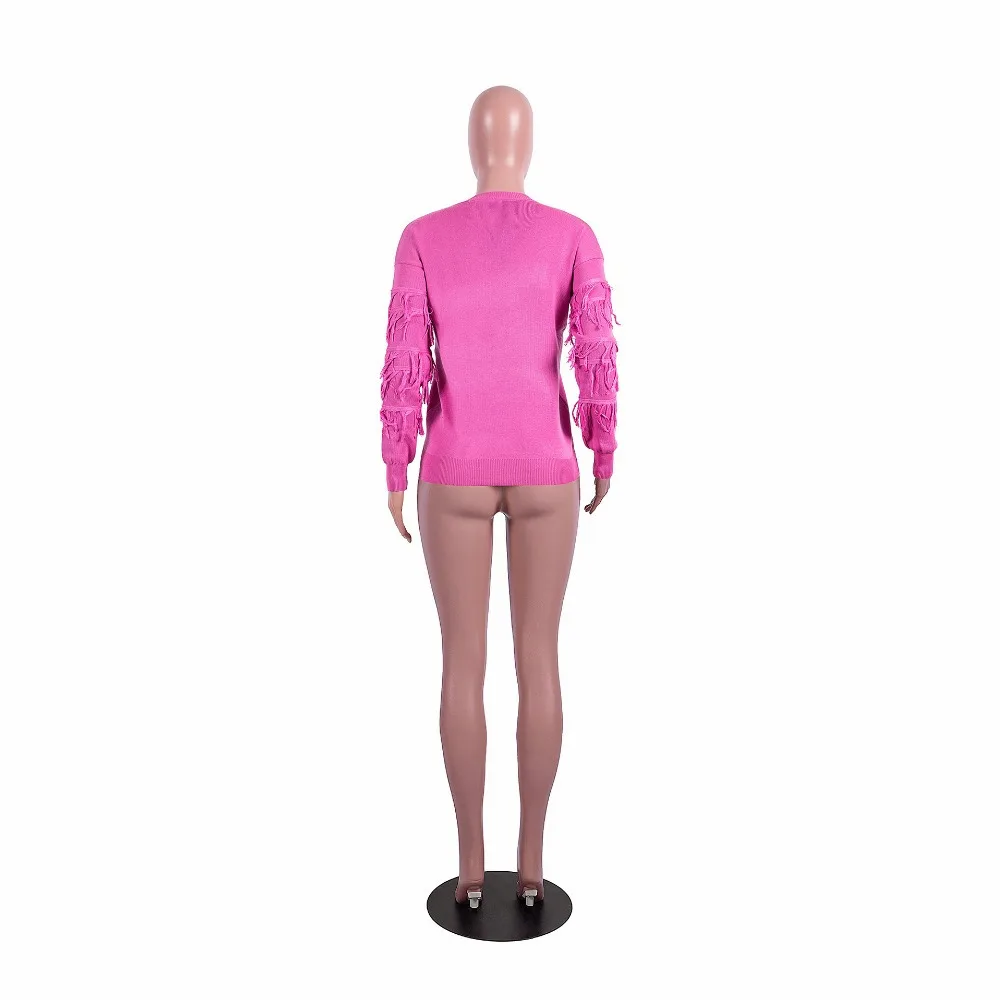 New autumn women 's tassel sleeve design sweater o-neck full sleeve pullovers high quality casual style female sweater SY268