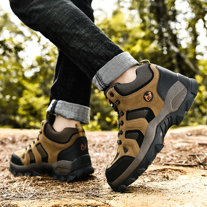 Large Size Outdoor Ankle Boots Men Snow Boots Fashion Lace Up Casual Sneakers Leather Winter Cowboy Footwear Hiking Shoes Spring