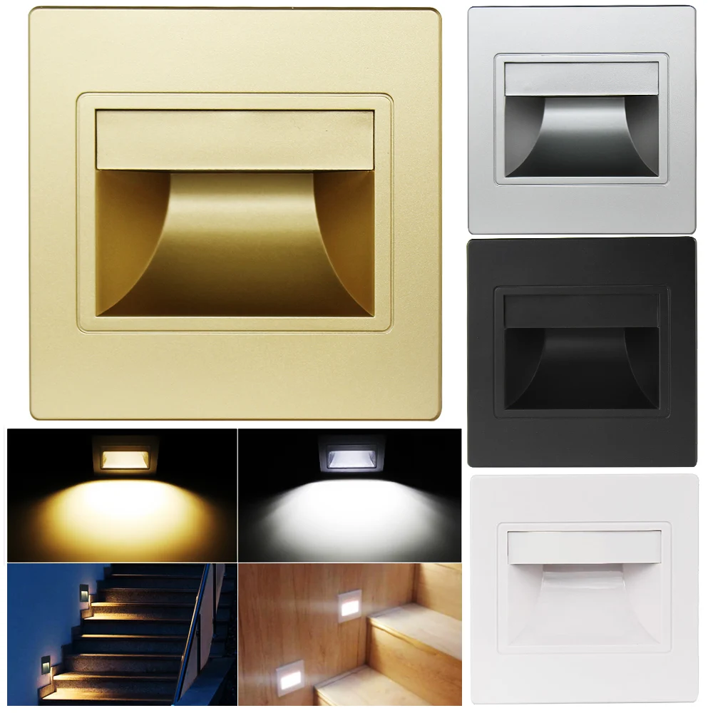 Dozzlor New 1/5pcs Recessed LED Wall Step Light Walkway Lamp Stair Path Light Energy Saving Switch Control For Indoor Wall Lamps