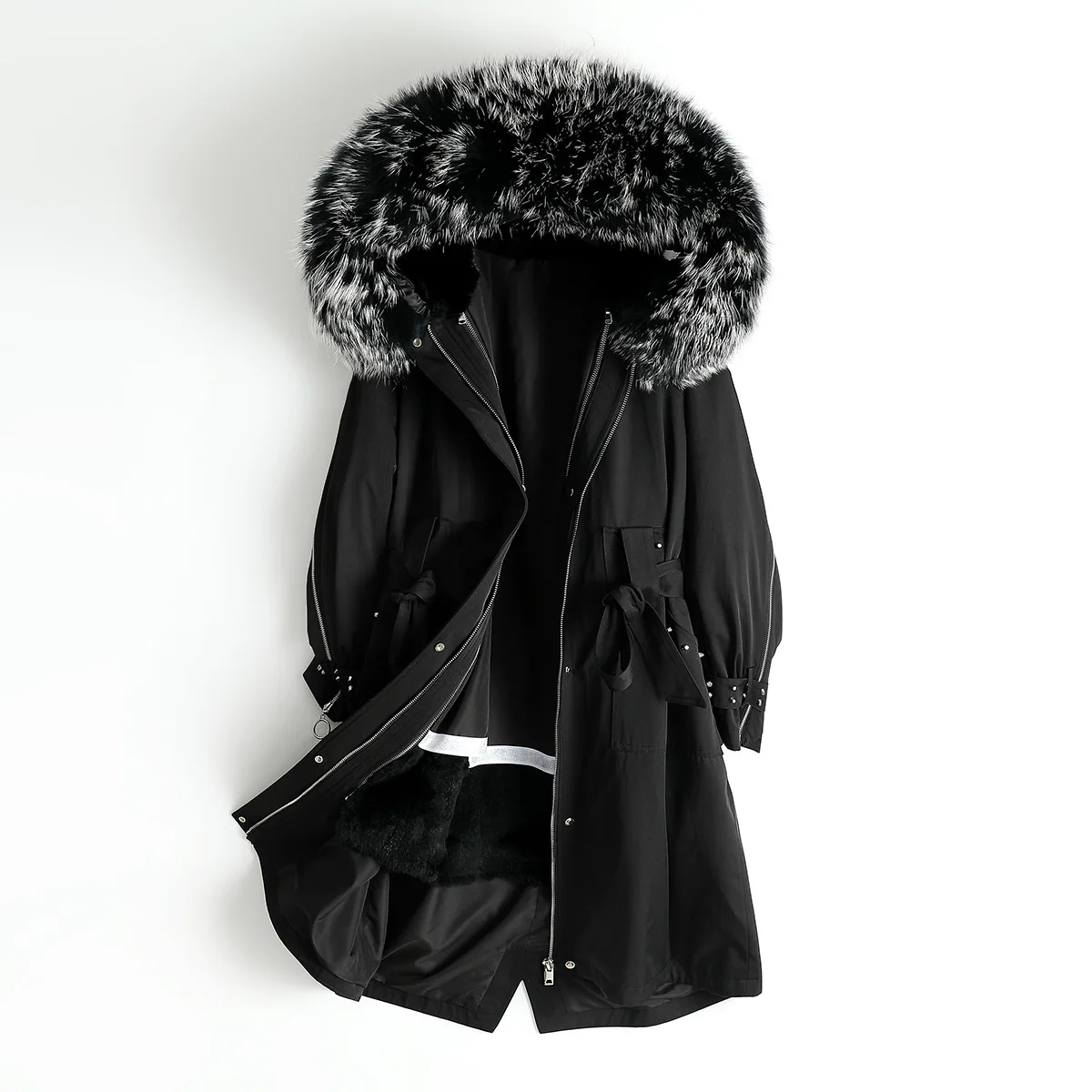 

Ladies Pie Overcome 2020 Anti-season Female Big Raccoon Fur Collar Detachable Rex Rabbit Fur Liner Fur Hood