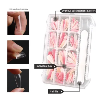 

240pcs/260pcs Nails Extension System Full Cover Sculpted Base Color Stiletto Mix Design False Nail Tips