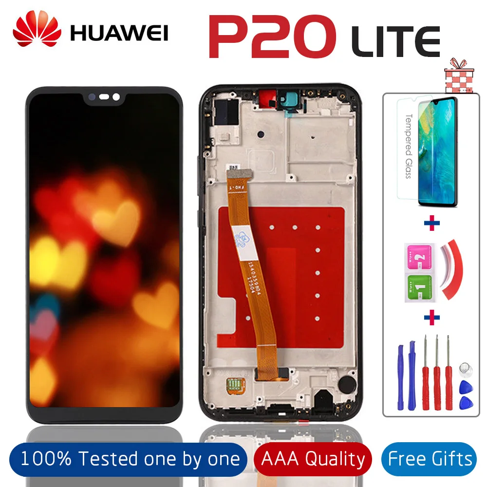 

100% Tested LCD Display +Touch Screen Digitizer Full Assembly Replacement with Frame for HUAWEI P20 Lite ANE-LX1 ANE-LX3 Nova 3e
