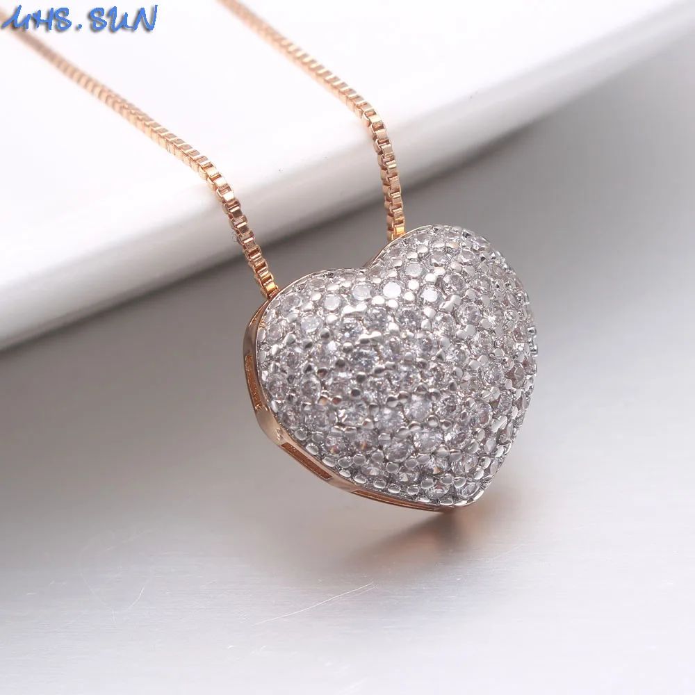 MHS.SUN Luxury Love Heart Zircon Necklace Earrings For Women Valentine's Day Gift Charm AAA CZ Jewelry Chain Necklace Dropship 