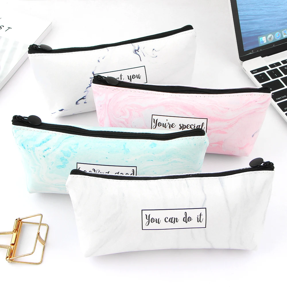 Marble Pencil Case Pencil Bags Stationery School Supplies Quality Printed PU Pencils Storage