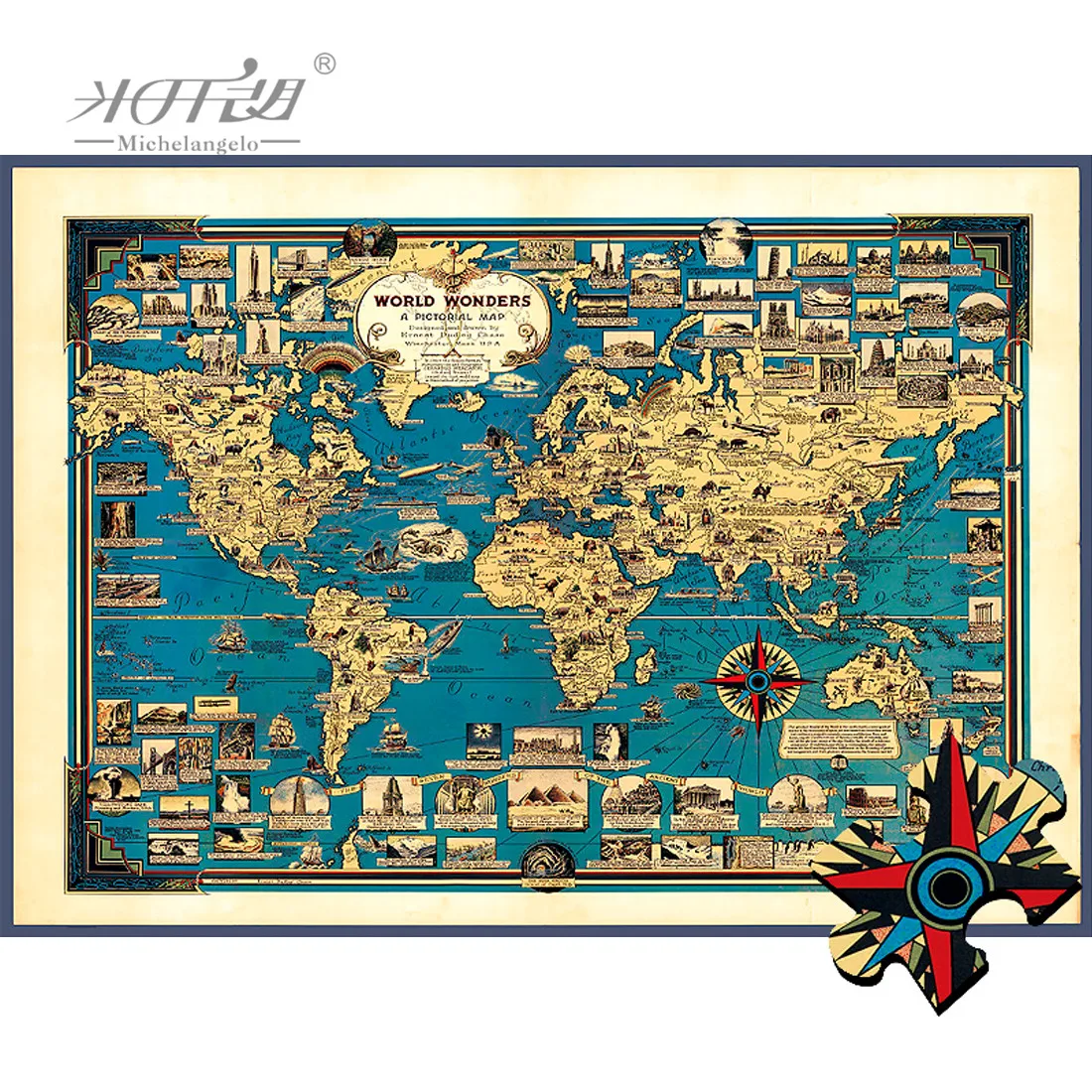 Michelangelo Wooden Jigsaw Puzzle 1000 1500 2000 Piece World Map Cultural Kid Educational Toy Collectibles Painting Decor