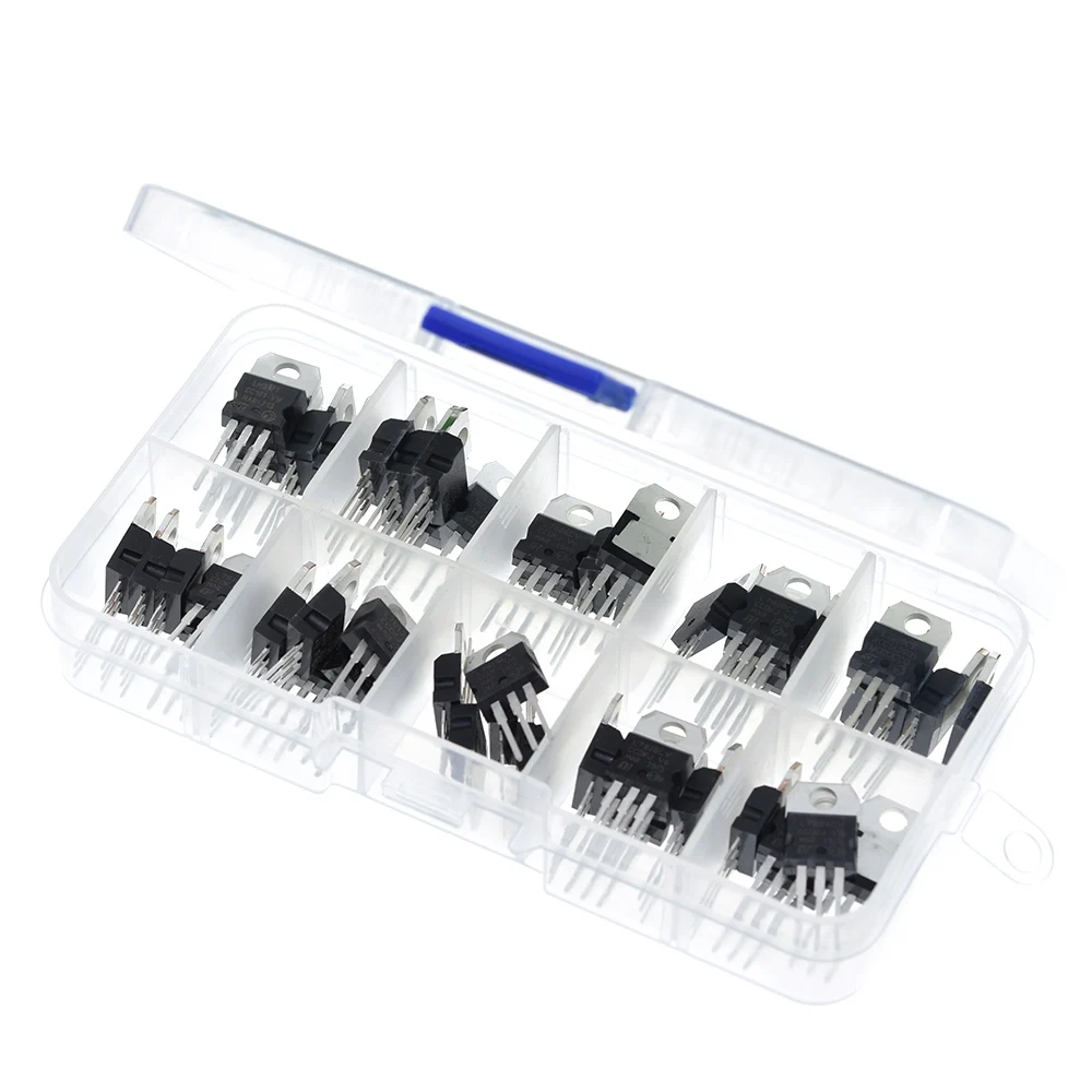 LM317T L7805 L7806 L7808 L7809 L7810 L7812 L7815 L7818 L7824 Transistor Assortment Kit 10value*5pcs 50PCS Voltage Regulator Box