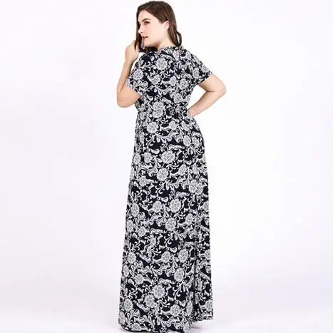 Clobee размера плюс XL-6XL с принтом свободное черное платье с коротким рукавом женское весеннее Макси платье элегантные вечерние Клубные платья DJ134