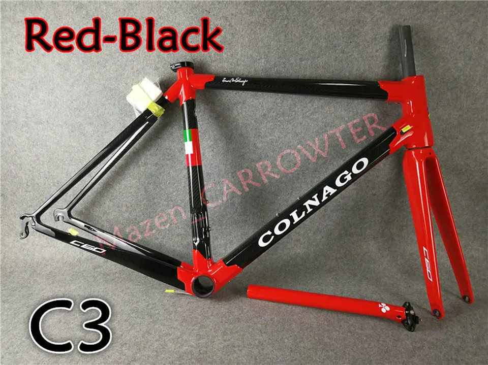 3K глянцевый черный красный Colnago C60 карбоновая рама+ руль+ седло+ клетки для бутылок+ 50 мм карбоновый набор колес с NOVATEC A271 ступицы - Цвет: Just C3
