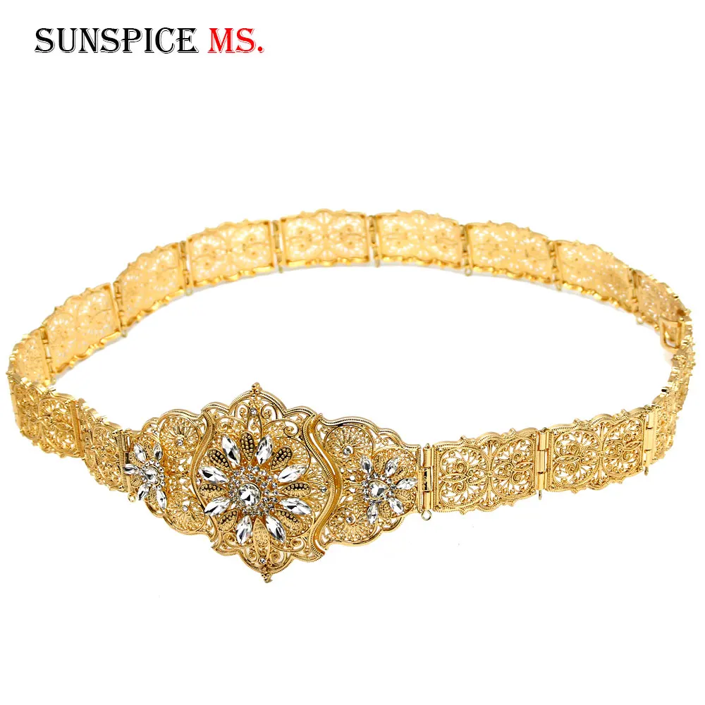 SUNSPICE-MS женский пояс, стразы, этнические Свадебные украшения для тела, европейская традиционная цепочка на талию, Ретро стиль, золотой цвет