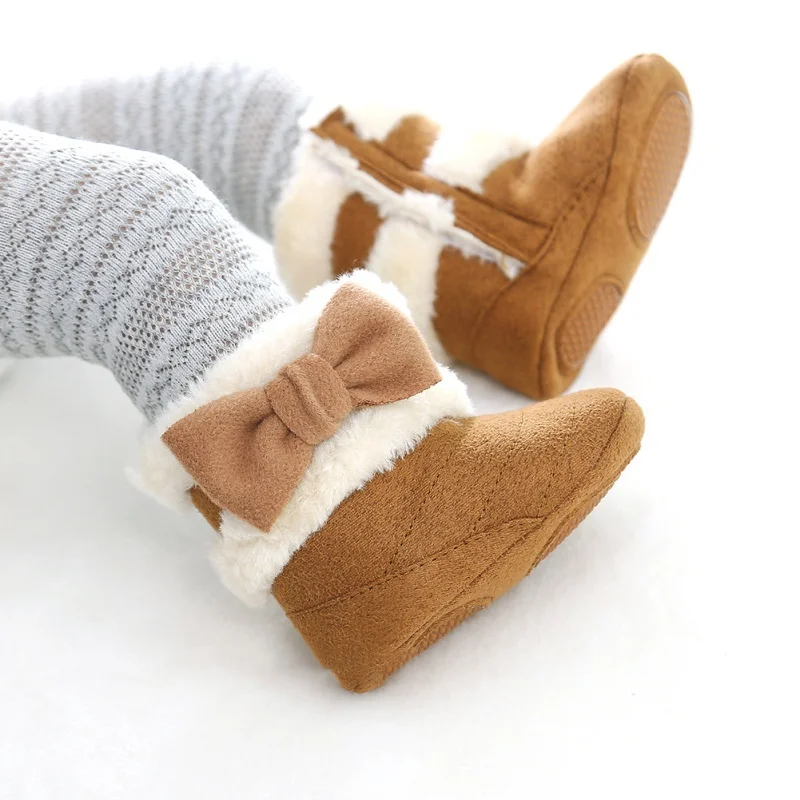 6M-18M Winter Baby Girl Shoes Non-slip Cotton Boots Casual Bowknot Shoes First Walkers Newborn Cute Soft Sole Shoes 2Colors