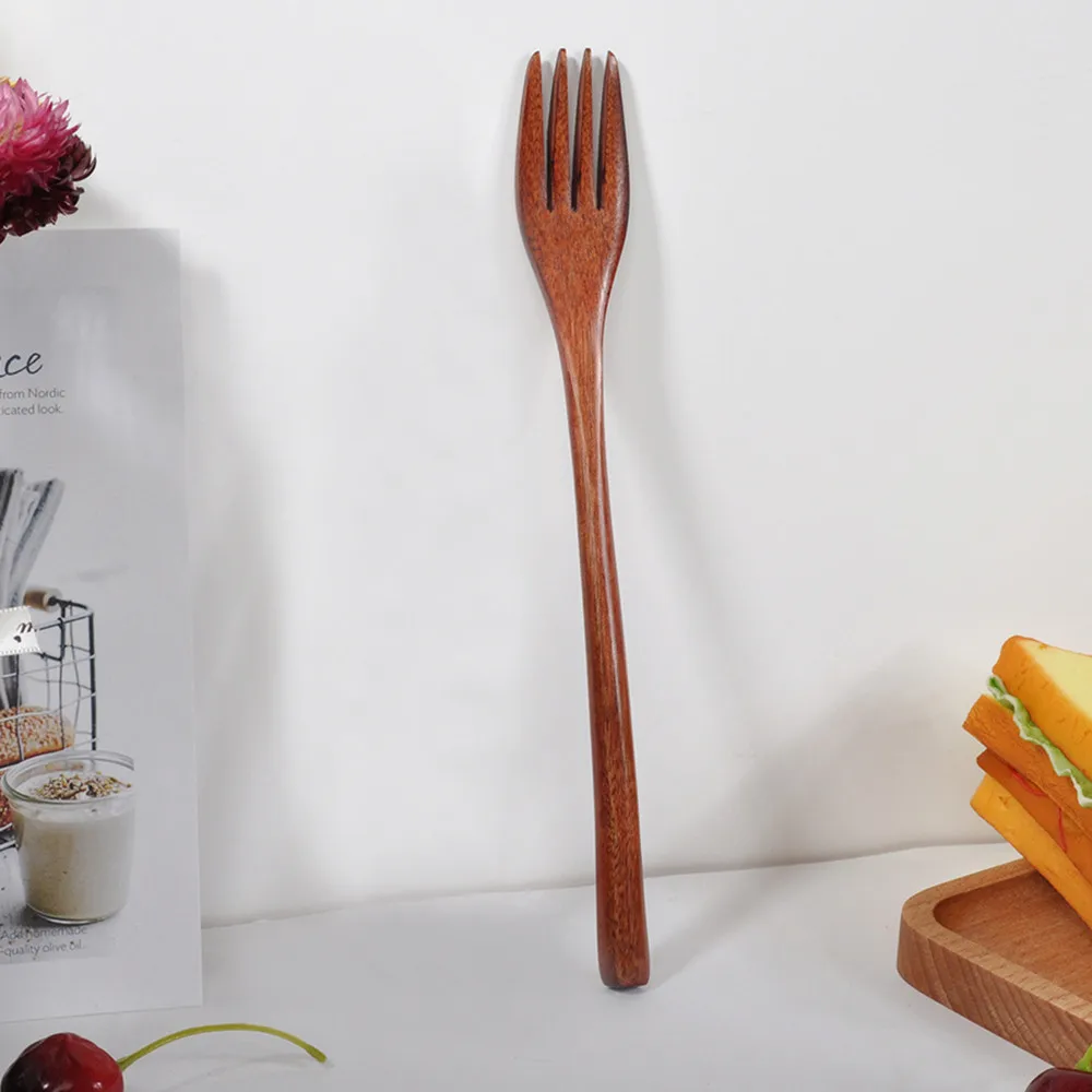 Wooden Spoon Fork Bamboo Kitchen Cooking Utensil Tools Soup-Teaspoon Tableware Portable Tableware fork for kitchen bar NEW