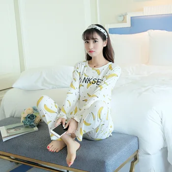 

Spring and Autumn Women's Pajamas Long-Sleeved Cute Cartoon Korean-Style Women's Leisure Tops