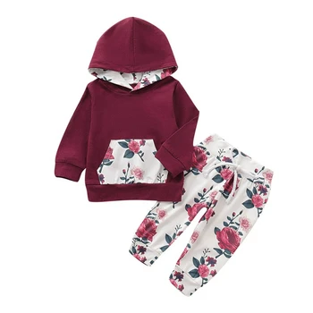 

New Autumn Baby Girls Clothes Set Tracksuit Long Sleeve Flower Print Hoodie Sweatshirt Tops+Pants Trousers Set