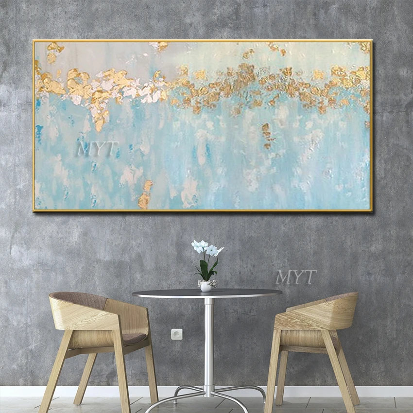 Ручная роспись маслом, золотой лист горы абстрактные современные художественные фрески, для украшения гостиной