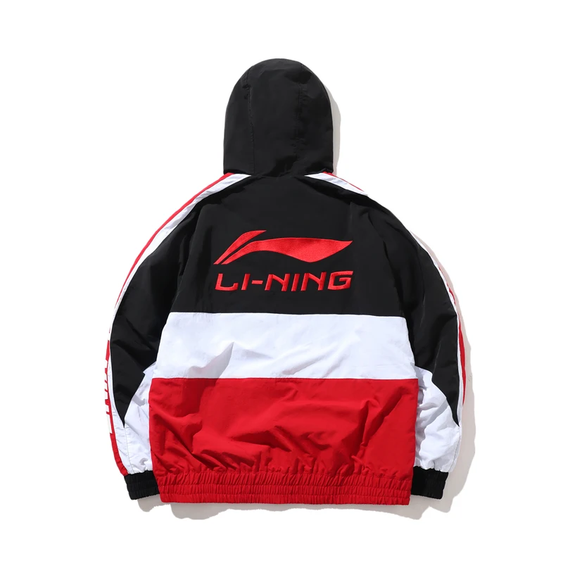 Li-Ning Мужская трендовая ветровка, нейлоновая куртка свободного кроя с подкладкой, комфортные спортивные куртки с капюшоном AFDP597 COND19